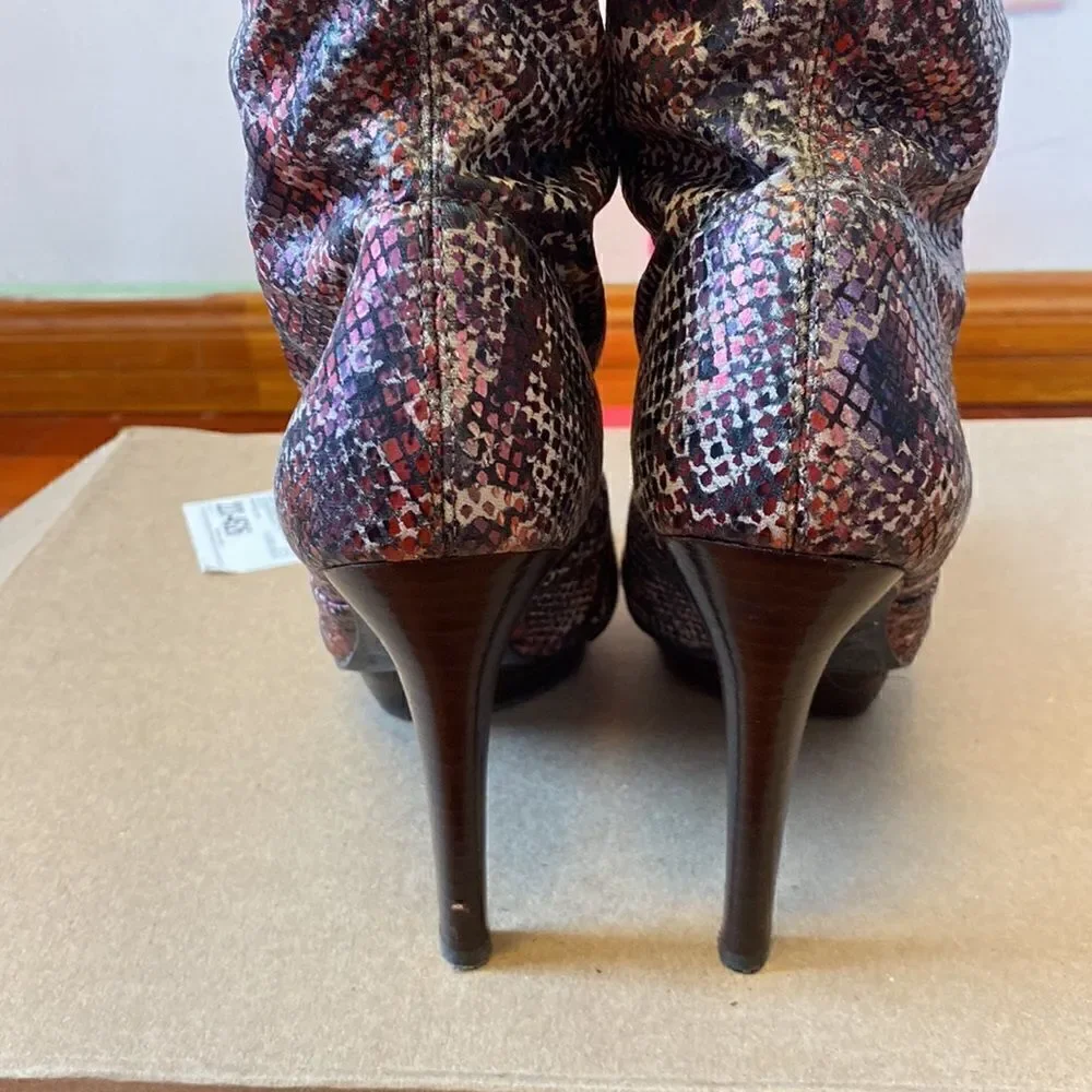 Carlos Santana Tall Boots 5.5 Platform High Heels Snake Reptile Stretch Fit Sexy